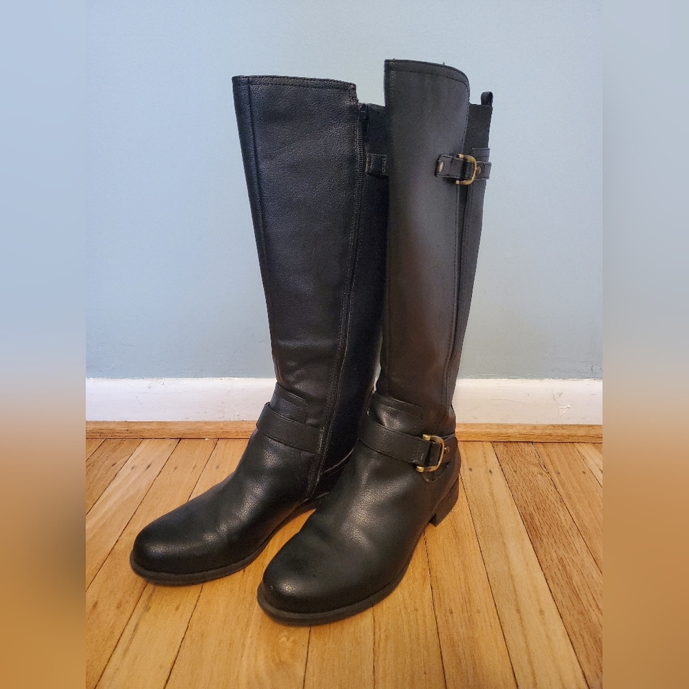 Naturalizer Jeana Black Faux Leather Riding Boots Size 9